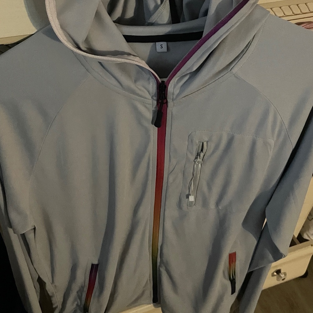grey and rainbow jacket size small